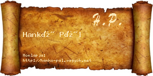 Hankó Pál névjegykártya